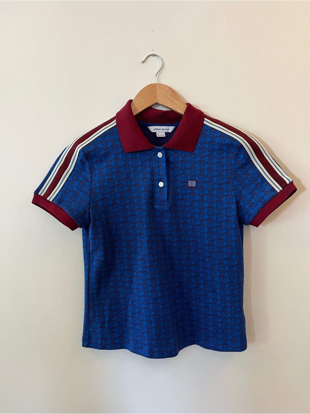 Urban Revivio Blue Polo with Burgundy Collar - Size M